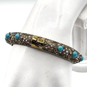 Heidi Daus Faux Turquoise and Coral Bangle - Retired Taos Chic Line JP447